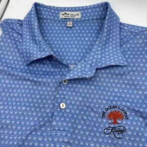 Peter Millar Men’s Blue Printed Golf Polo Ocean Course Kiawah Logo Skulls XL